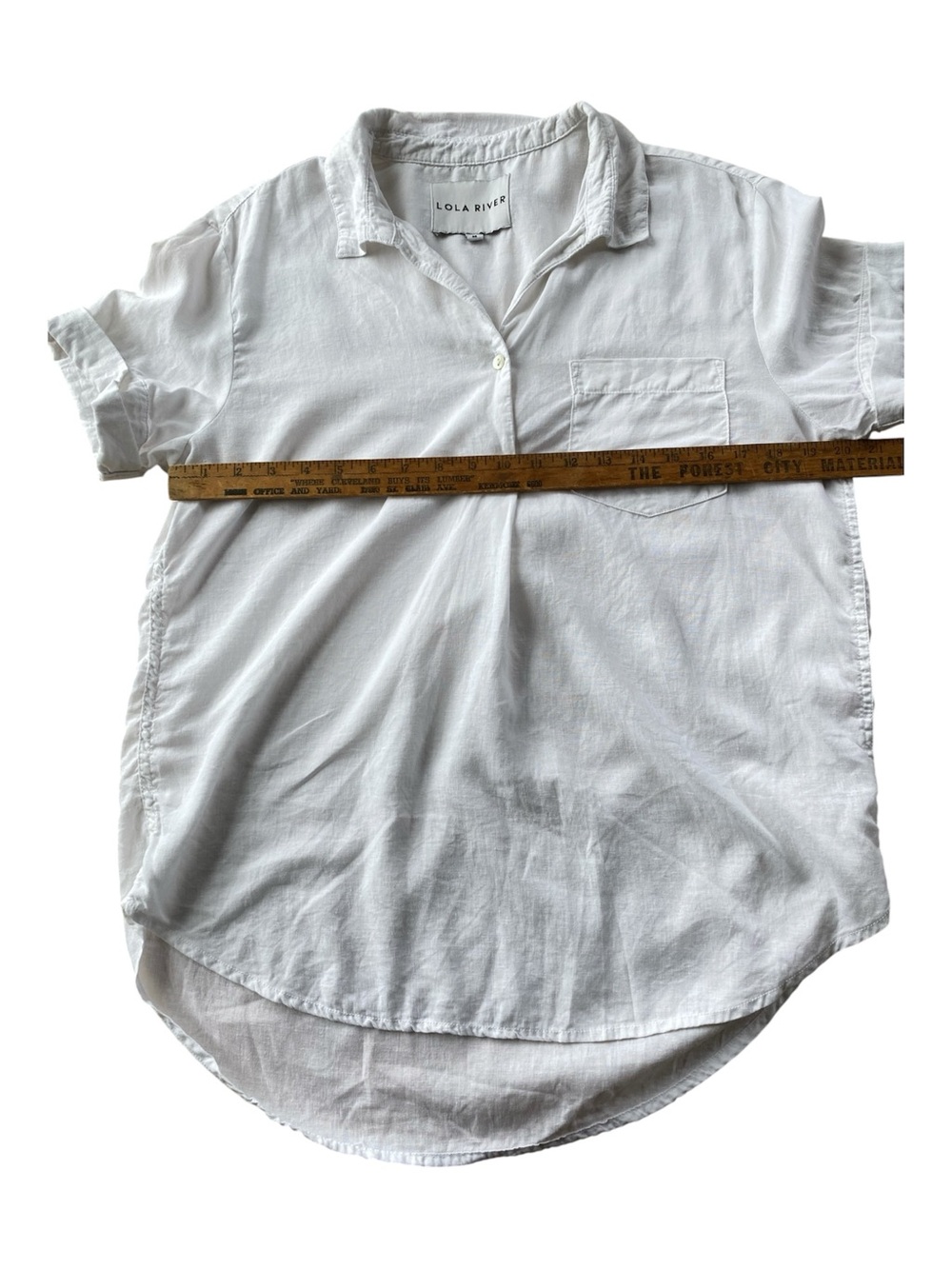 Lola River White Linen Blend Popover Short Sleeve Blouse Medium Coastal Chic - Picture 5 of 8